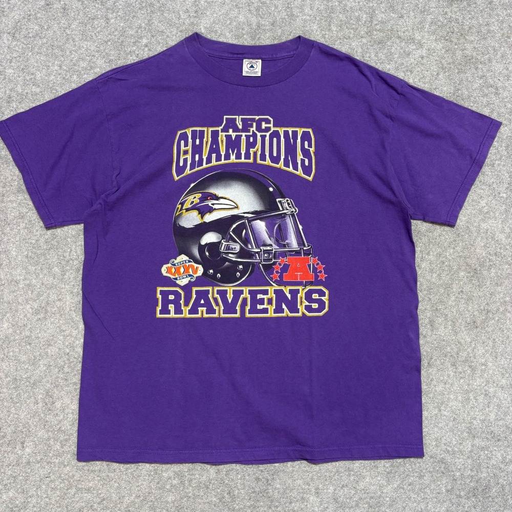 Vintage Baltimore Ravens AFC Champions Super Bowl XXXV‎ T-Shirt Purple XL Delta